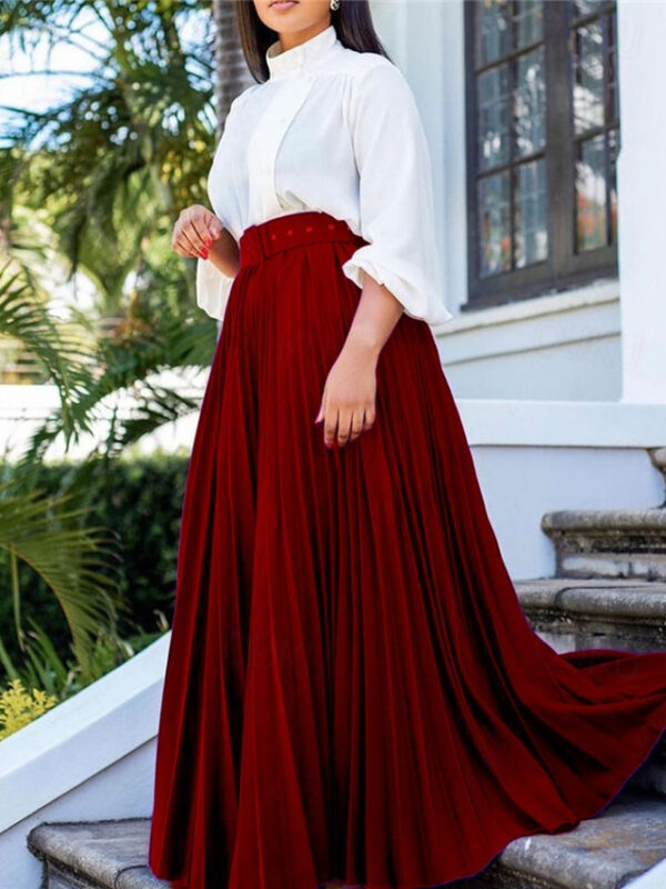 Women's Skirt Swing Maxi High Waist Skirts Pleated Ruffle Solid Colored Street Daily Spring & Summer Elegant Fashion Black White Wine Purple 2024 - US