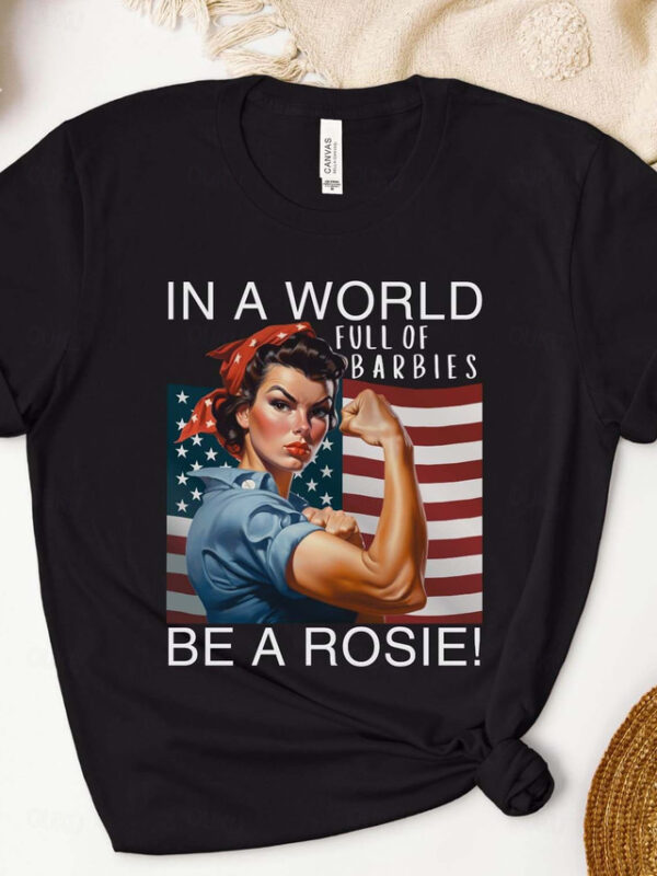 Women's T Shirt Vintage Fashion Letter National Flag Regular Tops Short Sleeve Round Neck Daily Weekend Black Beige All Seasons Rosie the Riveter Shir