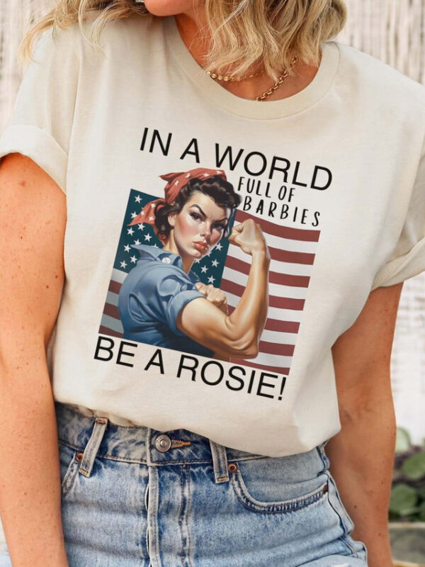 Women's T Shirt Vintage Fashion Letter National Flag Regular Tops Short Sleeve Round Neck Daily Weekend Black Beige All Seasons Rosie the Riveter Shir