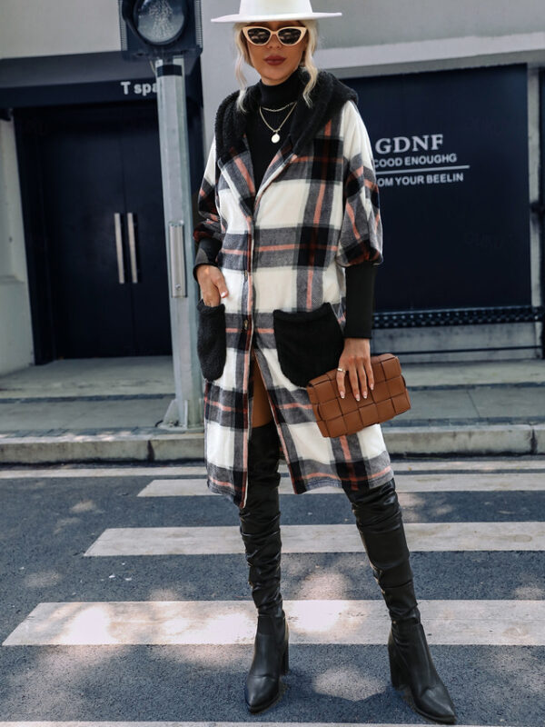 Women's Teddy Coat Coat Warm Pocket Fashion Casual Plaid Work Street Single Breasted Lapel Loose Fit Long Sleeve Outerwear Black Fall Winter 2024 - US