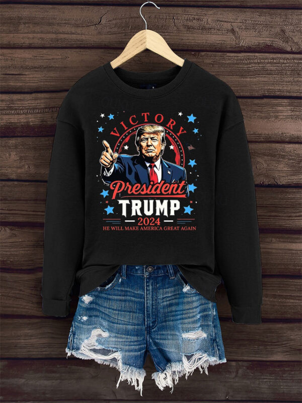 Women's85% CottonTrump Sweatshirt Cotton Letter Street Dailywear Print Casual Crew Neck Long Sleeve Micro-elastic Fall Winter Comfrt Breathable Soft F