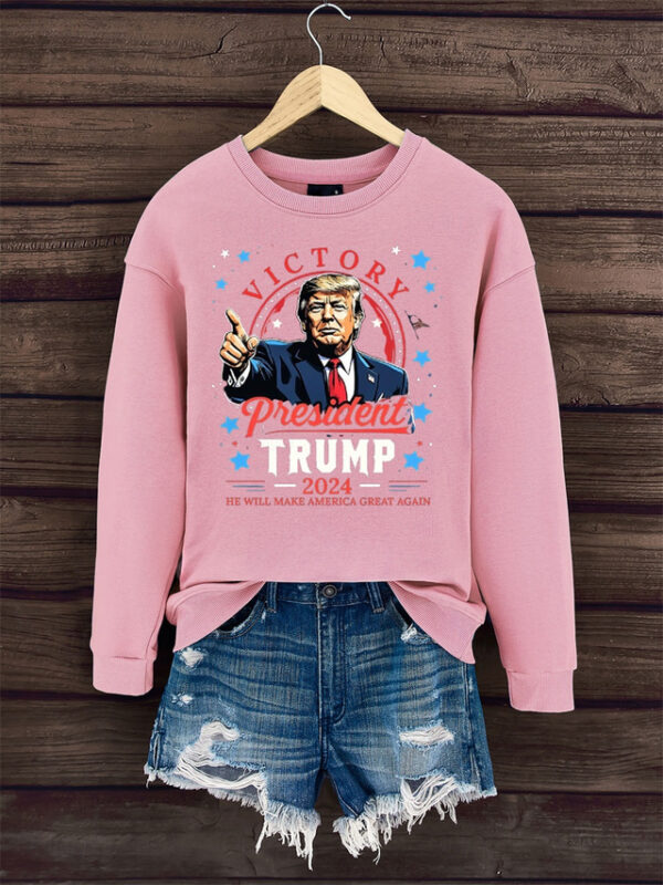 Women's85% CottonTrump Sweatshirt Cotton Letter Street Dailywear Print Casual Crew Neck Long Sleeve Micro-elastic Fall Winter Comfrt Breathable Soft F